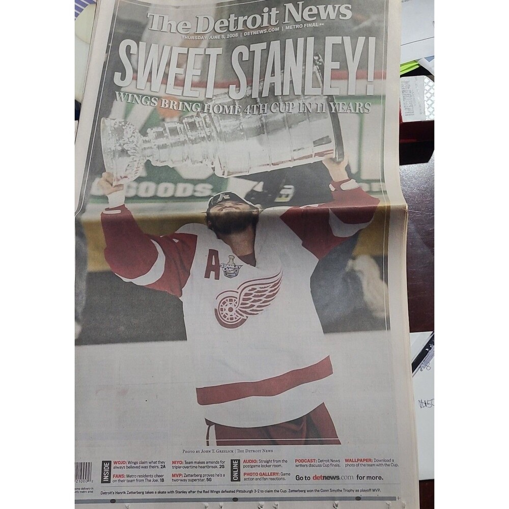 2008 Detroit Red Wings Stanley Cup Champions "Sweet Stanley!" Detroit Newspaper
